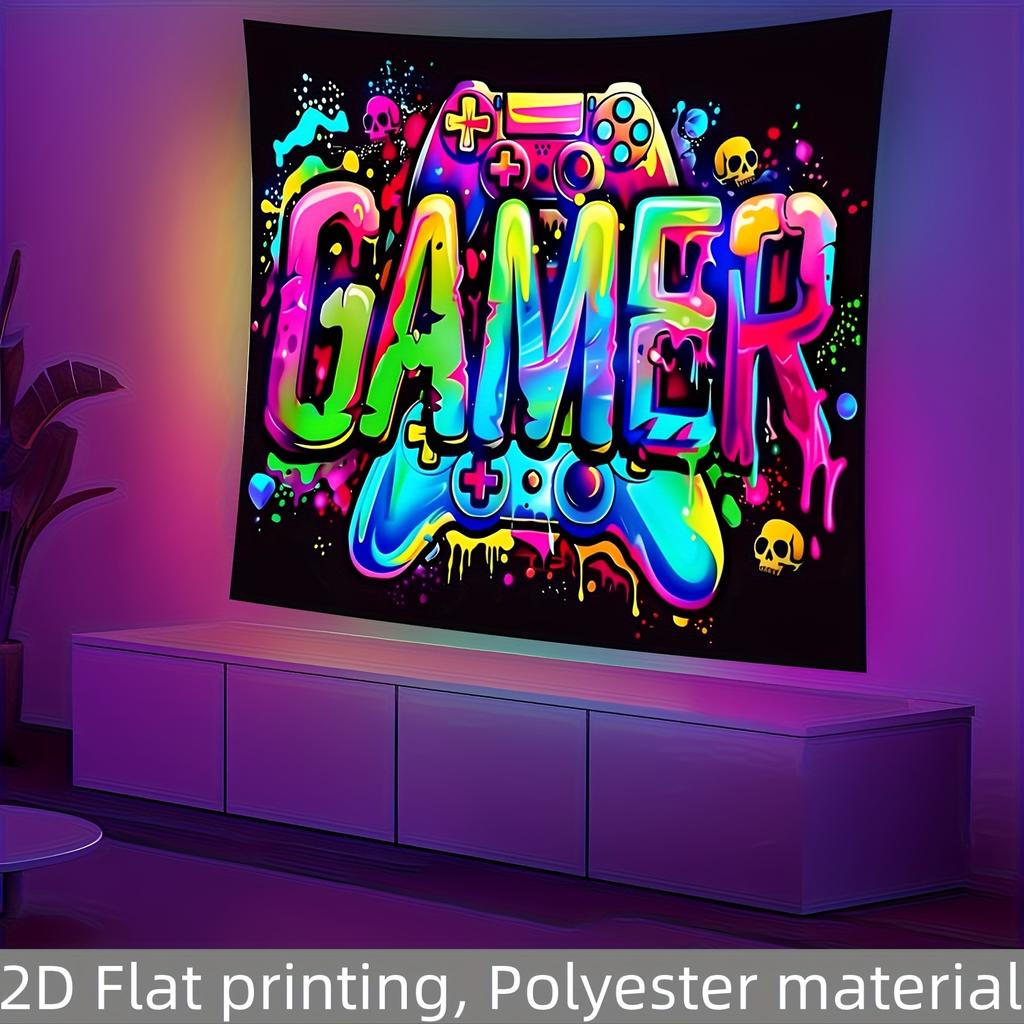 Gamer Wall Tapestry, Neon Game Controller & Colorful Graffiti Art, Fun Room Decor For Gamer & Teen Bedroom