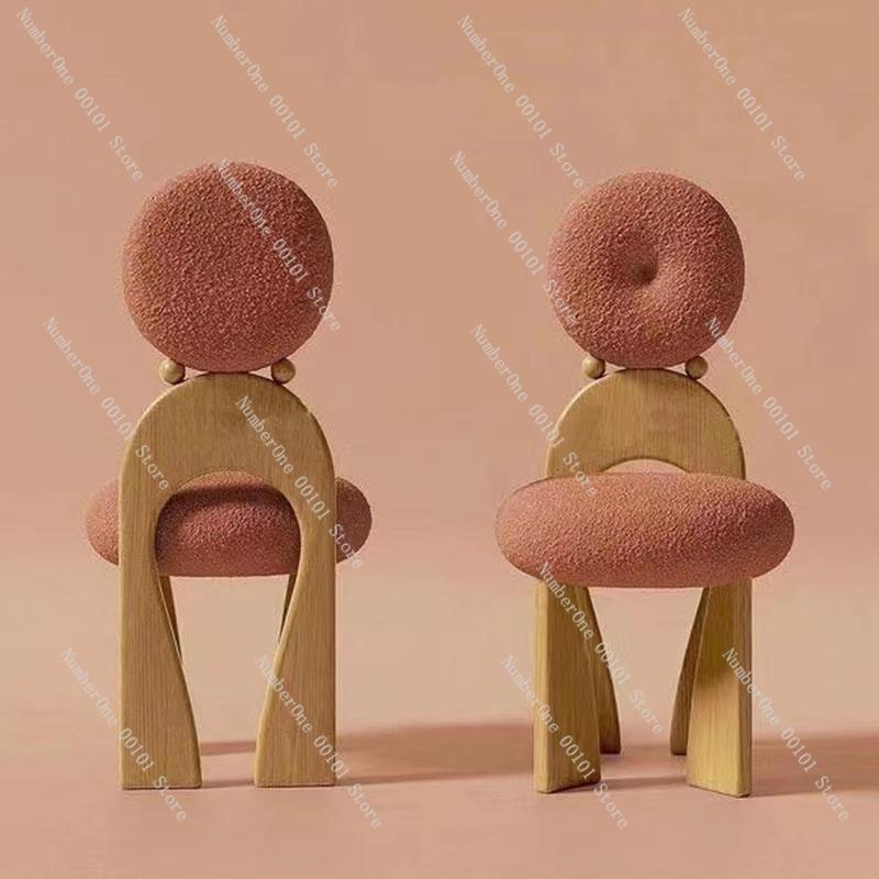 Silla de Comedor Wabi-Sabi con Respaldo Alto, Taburete de Maquillaje Retro de Madera Maciza, Silla Especializada para Tocador de Dormitorio, Única y Elegante