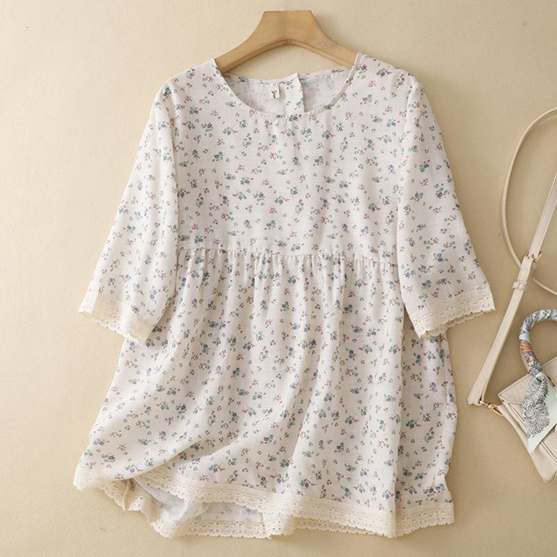 2026 Spring/Summer Floral Cotton Lace Doll Shirt XL
