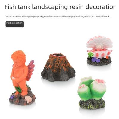 Akvarijní sopka Ornament: Pryskyřičná skalní dekorace s volitelným vzduchovacím čerpadlem pro akvária
