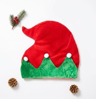 Christmas Elf Hat Red-Green With Pompoms 30 Circumference 50-55 1 Piece