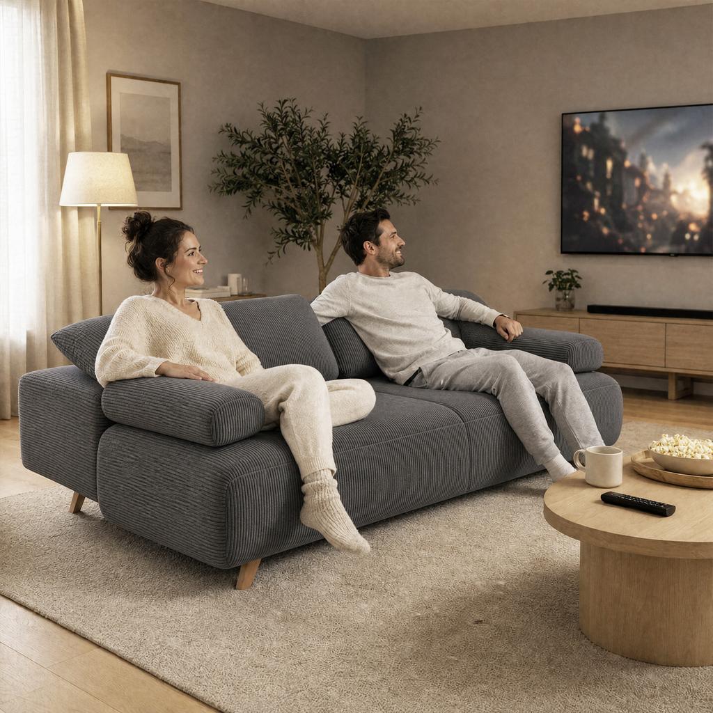 Sofa Bed with Adjustable Backrest, Bed Function, Hidden Storage and Corduroy Cover, Grey