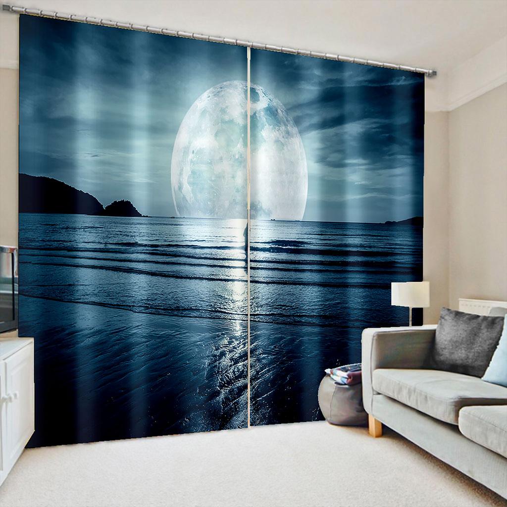 

Природа Senery Ночное небо Сияющая луна Звезда Океан Море Оконные шторы для детей Спальня Гостиная Кухня Дверь Домашний декор2 шт. W50 X H130(CM)X2&Grommet Top