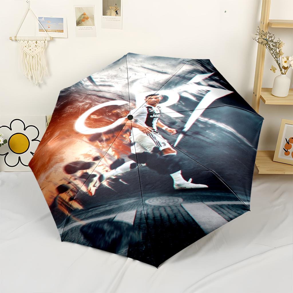 Ronaldo's Powerful Football Legend Cr7 Outdoor Automatic Umbrella Compact 8-Rib Lightweight Foldable Design Travel Essential Outdoor Accessory