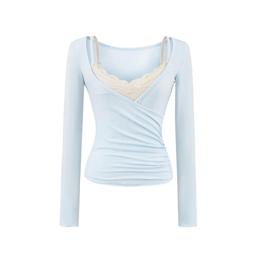 2026 Summer French Lace Camisole & V-Neck Slim Fit Sheer Long Sleeve Sun Protection Women's Two-Piece Set