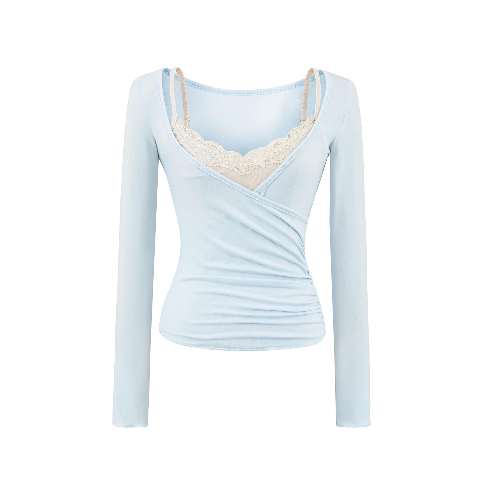 2026 Summer French Lace Camisole & V-Neck Slim Fit Sheer Long Sleeve Sun Protection Women s Two-Piece Set Small