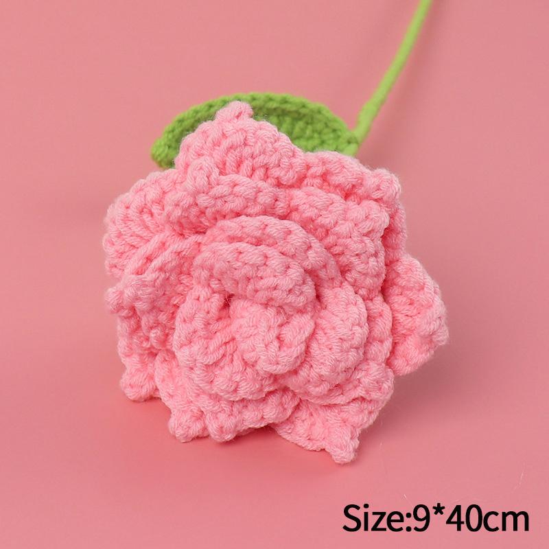 Carnation Crochet Flower Hand Woven Bouquet Artificial Flowers Knitting Flower Rose Teacher's Day Mother's Day Birthday Gift