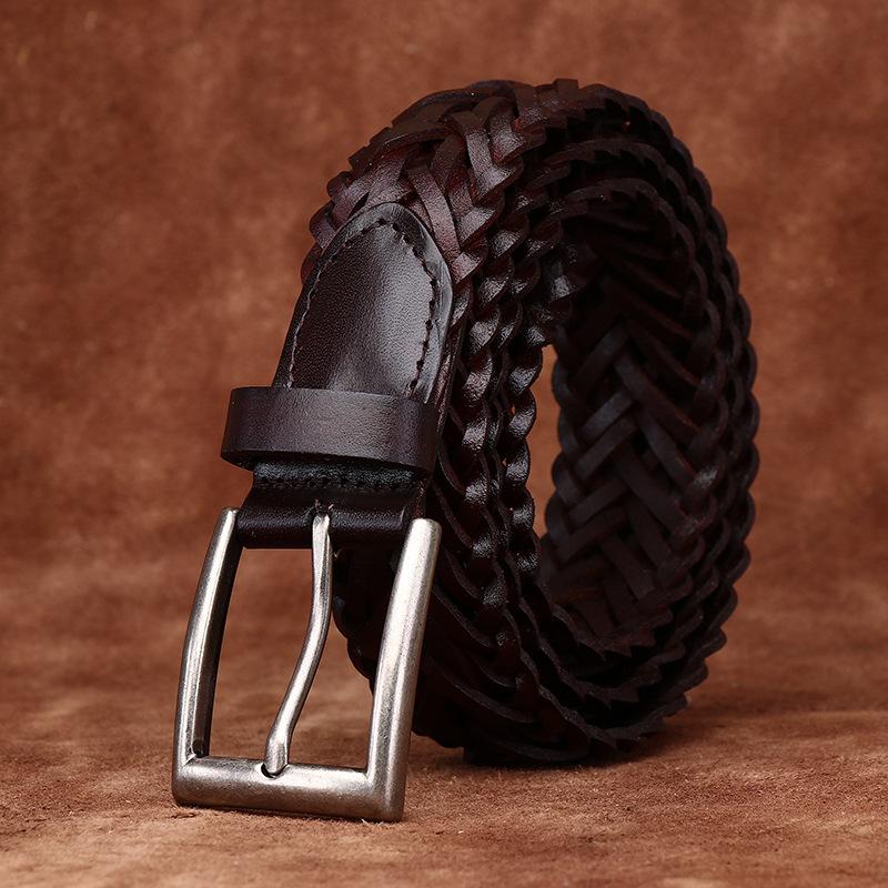 3Cm Wide Hand-Woven Belt Women'S Leather Needle Buckle First Layer Cowhide Weaving Personality Trend Versatile Belt Men
