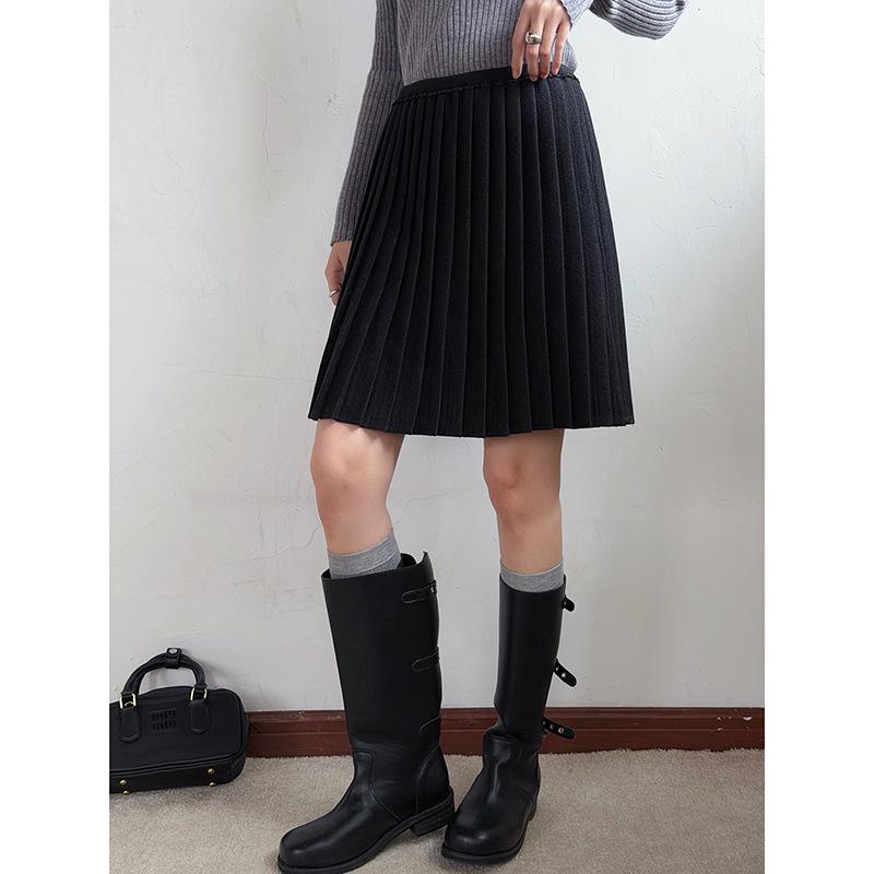 Miu-Style Korean Pleated Skirt - Women s Winter A-Line Short Skirt N0026D S (85-105 cm) чёрный