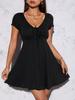 Pure Desire Style V-neck Dress Summer Women's Bow French Slim Fit and Thin Temperament Design Waist Skirt