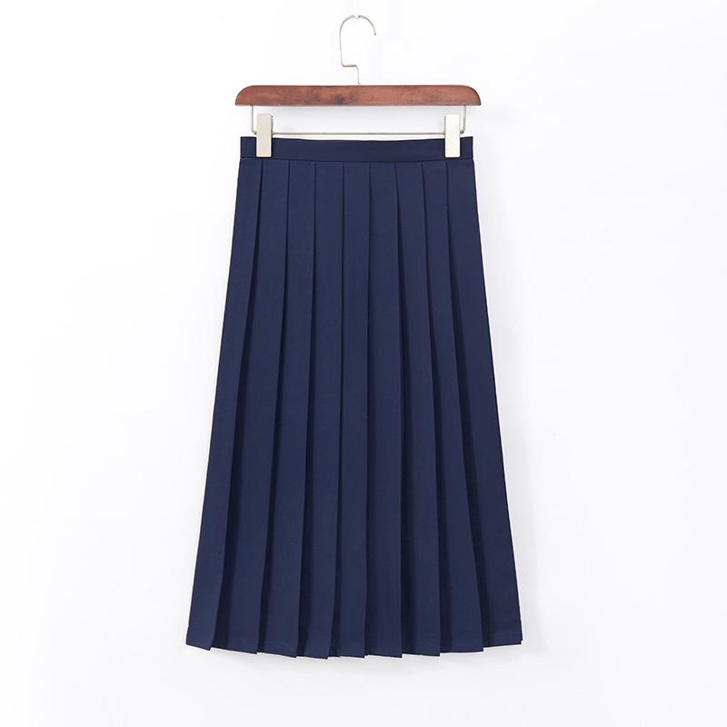 Set gonna uniforme scolastiche JK: Blu Navy Pieghettato Stile College con Maniche Lunghe e Corte e Design a Tre Bottoni