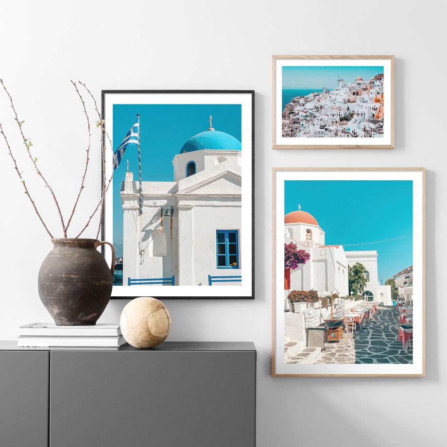 Santorini Ägäis Stadt Skandinavien Blumen Meer NordicPosters Wand Kunst Leinwand Malerei Und Drucke Bilder Für Wohnzimmer Dekor