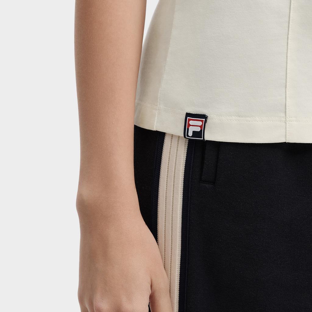 Fila Camiseta Tricô Manga Curta Gola Redonda Casual Versátil Confortável Básica Simples Clássica Retrô Feminina Tops F11W619102F-IV