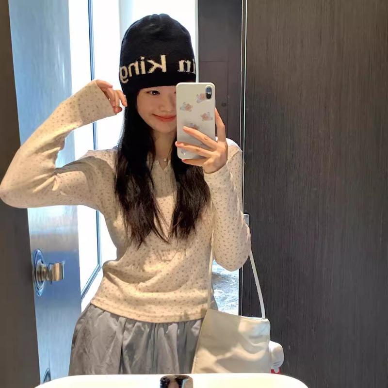 Spring floral collar button-on shoulder top women's small fresh versatile bottoming shirt chic long-sleeved shirt