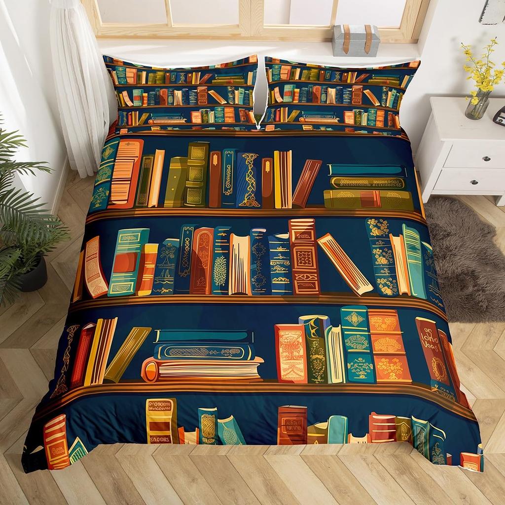 Library Duvet Cover Sets For Teens Queen King Twin Size Lightweight Down Room Decor 2 Pillowcases And 1 Duvet Cover No Comforter