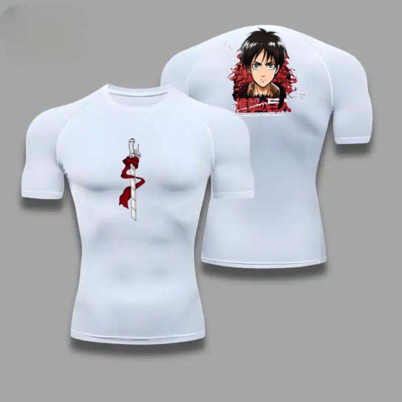 Eren Yeager Graphic Compression Shirts for Men Gym Workout Running Summer Athletic Quick Dry Tees Tops Short Sleeve Rash Guard