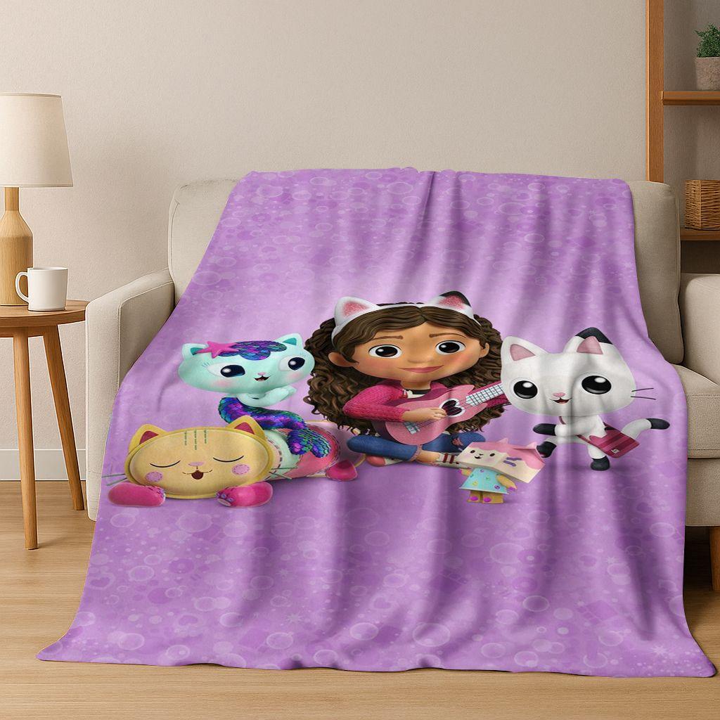 Cute Gabbys Dollhouse Cartoon Girl Kids Flannel Blanket Soft Warm Throw Blanket for Bed Bedroom Room Living Room Christmas Gift
