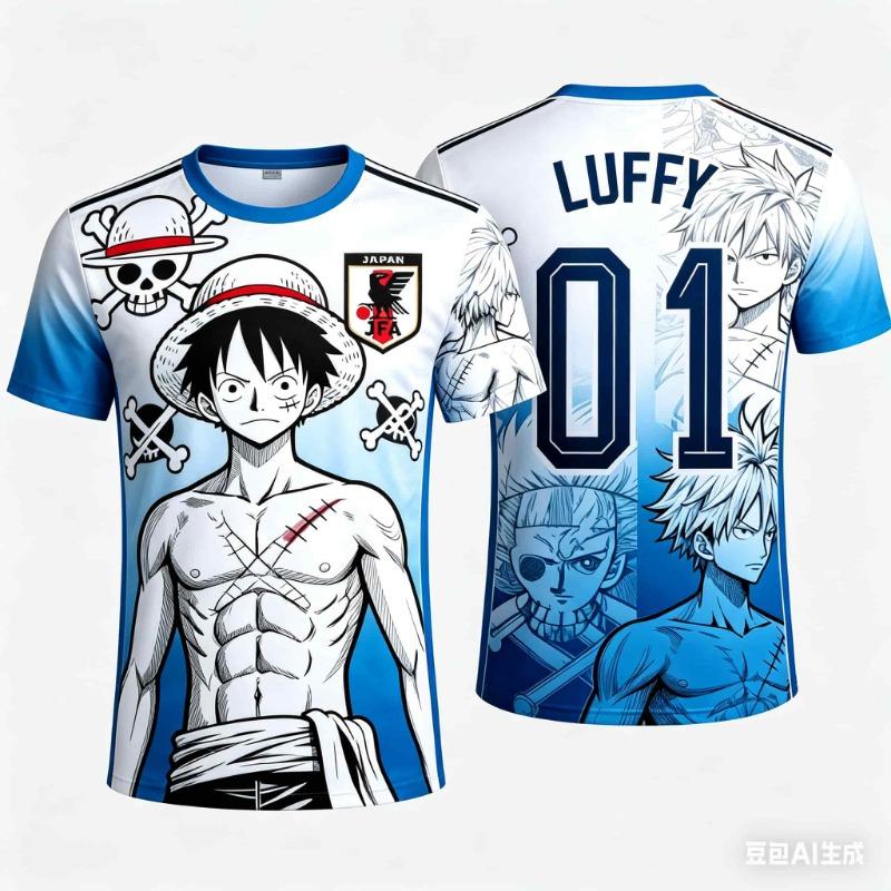 2026 Summer Japan One Piece Luffy Football Jersey Men T-shirt Football Special Jersey Adult Family Matching Quick-Drying T-shirt