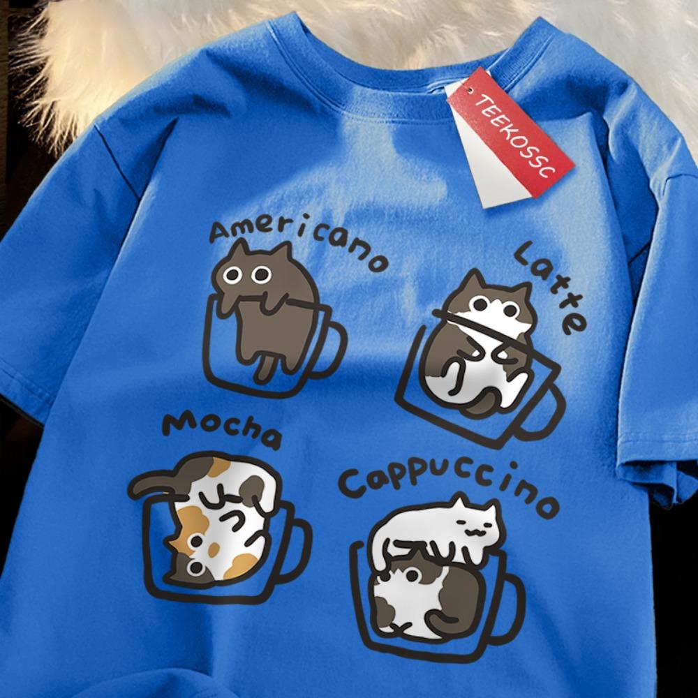 

Футболки с принтом кота в стиле американского кофе, мужские повседневные хлопковые футболки, летняя дышащая футболка, одежда, повседневные свободные мужские футболки L