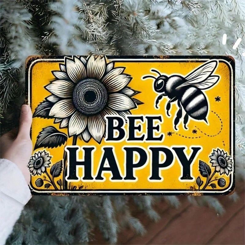 Metal Poster Wall Art, Bee Happiness Vintage, Kitchen Decor