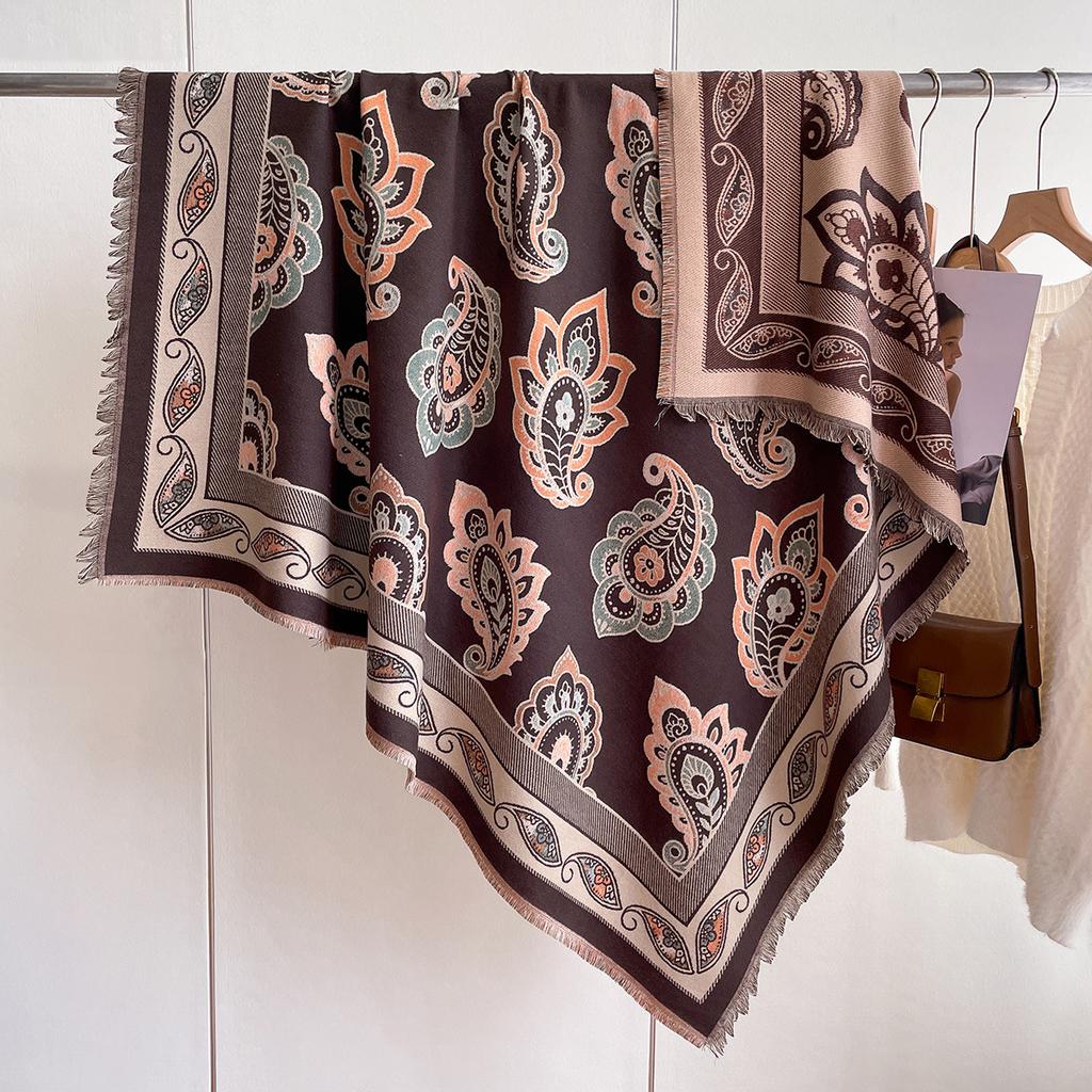 Big-Name Style Fashion Double-Sided Imitation Cashmere Women'S Scarf Printed Thickened Warm Shawl Cape