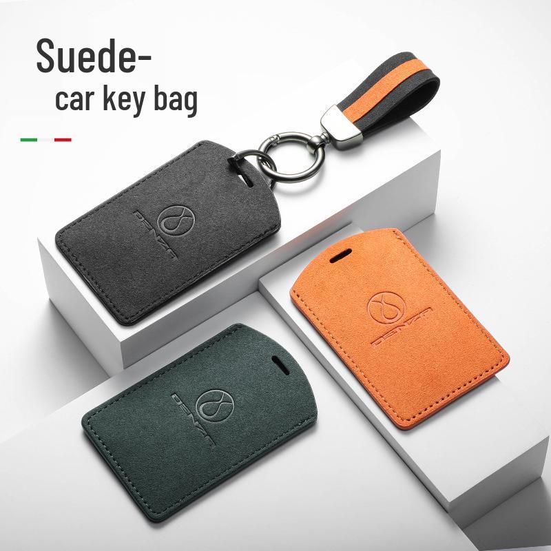 BYD D9 Suede Car Key Case - NFC Card Holder with Logo, Three-Color Protection for Men & Women