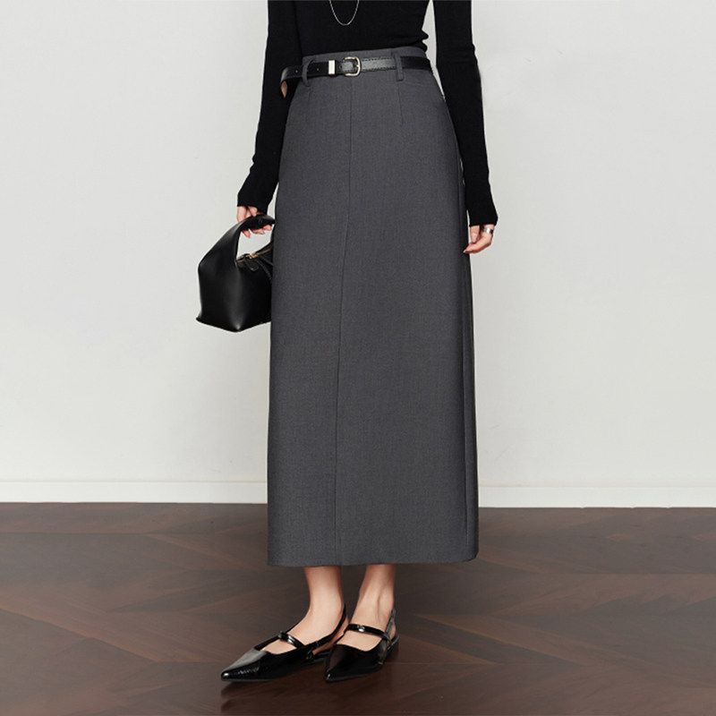 

Plus-Size Gray Skirt for Women, 2026 Summer New Style, High-Waisted Straight-Leg Suit Skirt, Slimming Mid-Length Skirt Gray 3XL