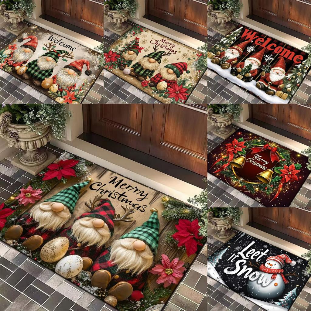 1pcs Santa Claus Snowman Elf Christmas Doormat Festive Non Slip Entrance Rug Holiday Floor Mat for Living Room Bedroom Decor