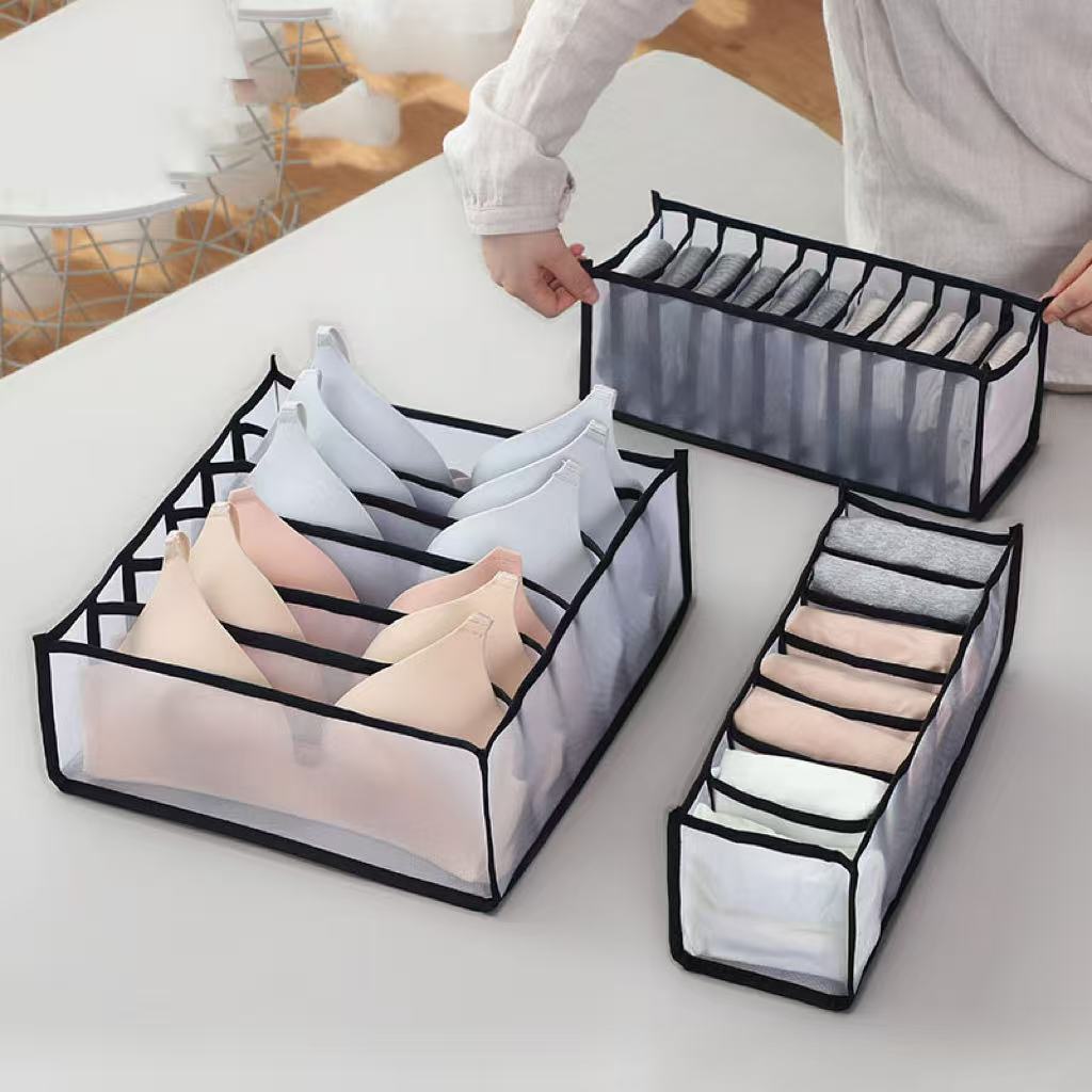 Collapsible Underwear Drawer Organizer, Grid Separation Storage Box for Bra Socks Panties, Wardrobe Closet Home Tidying Tools