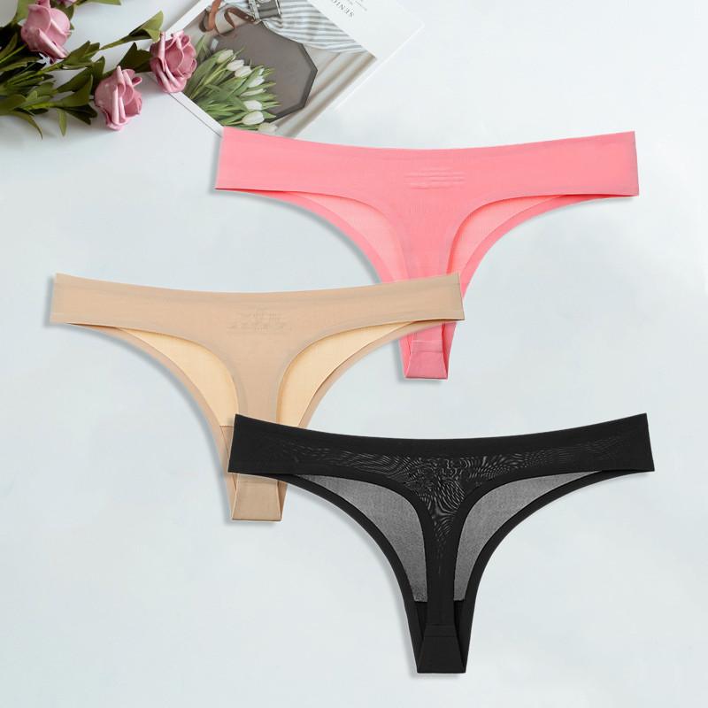Ice Silk G-String for Women Sexy Seamless Thongs Panties Cotton Women Underwear Girls Ladies Bikini Briefs Lingerie 3 Pcs/set
