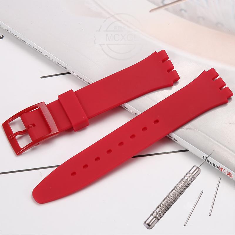 

17 мм м який силіконовий ремінець кольоровий для Swatch Водонепроникний спортивний годинник Аксесуари Ремінець Браслет Наручний ремінець 17mm вина червоного кольору