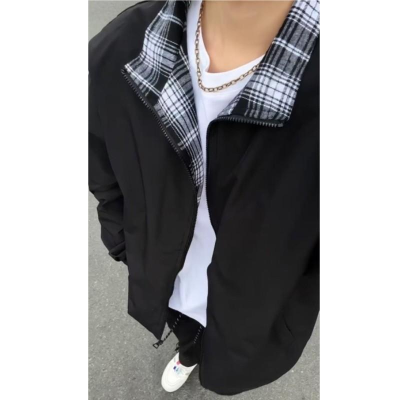 New Spring Autumn Mens Vintage Designed Plaid Patchwork Jacket Collarless American Style Lapel Couples Coat