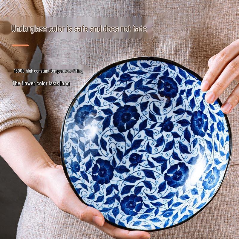 Uchiyama Kiln Japanese Auspicious Blue Peony 13-Piece Ceramic Dinnerware Set