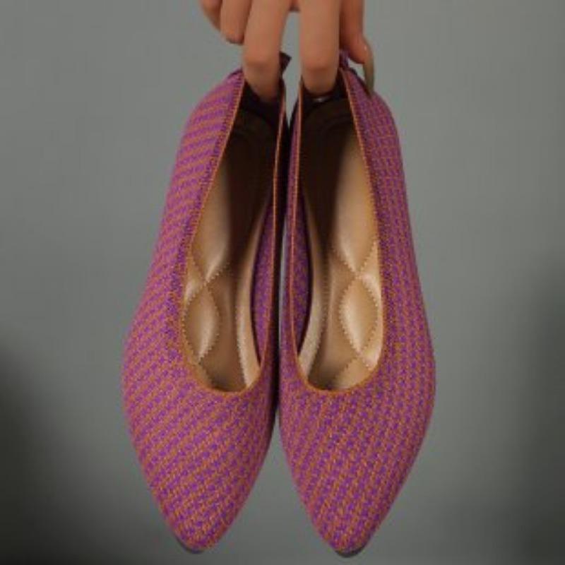 Pointed flat-soled single shoes women's new casual fashion soft-soled ladyshoes imitation plaid woven shallow mouth lazy shoes