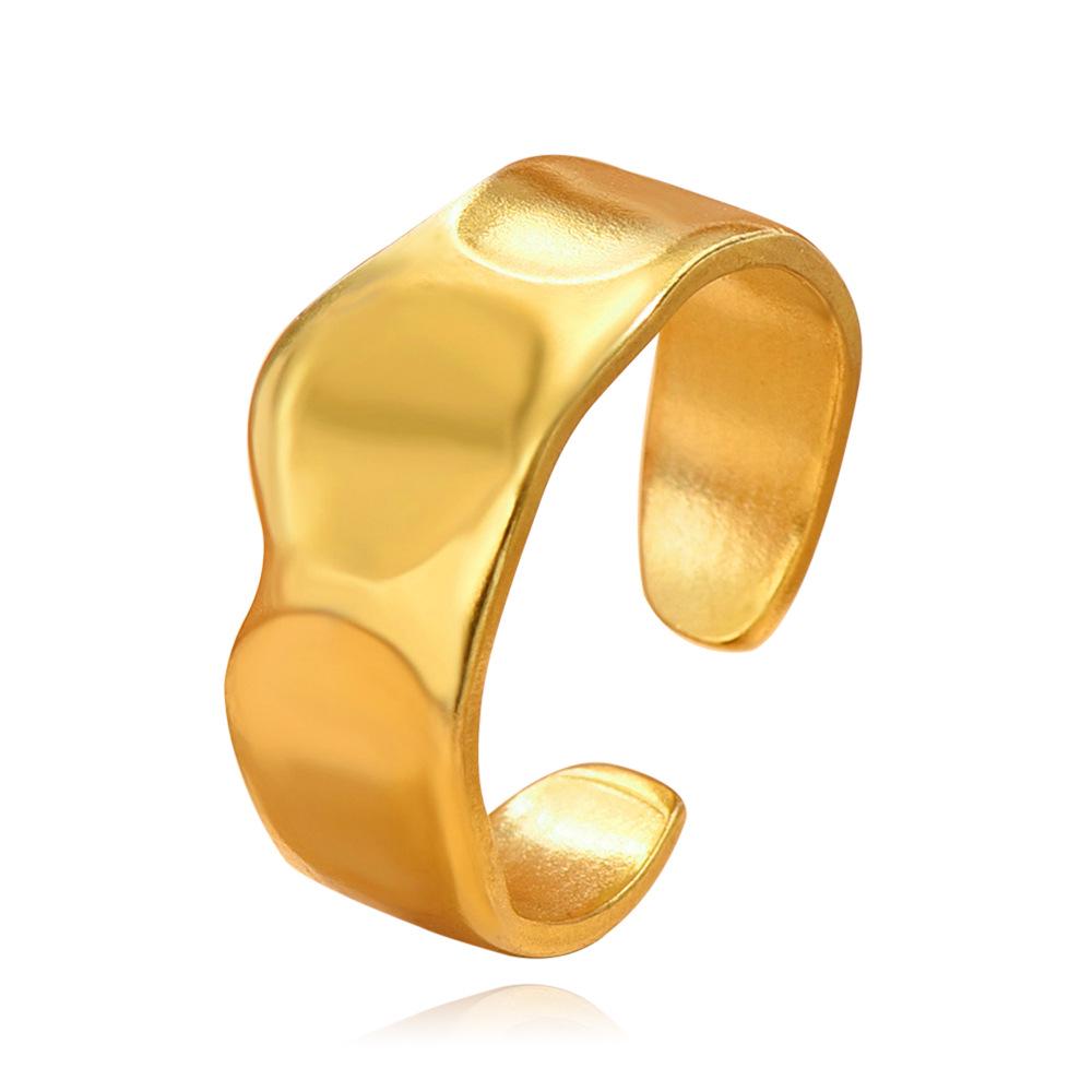 Wide Face Irregular Retro Baroque Gold Plated Stainless Steel Ring for Men and Women - Open Adjustable Design