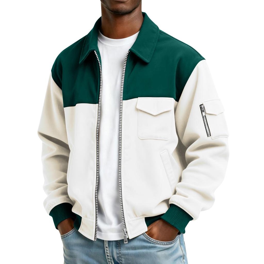 Men's Solid Color Pocket Zipper Jacket Men's Sports Large Size Casual Jacket