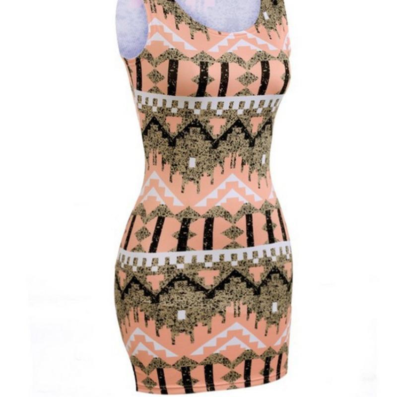 A New Summer Fashion Round-neck Sleeveless Printed Pencil Dress