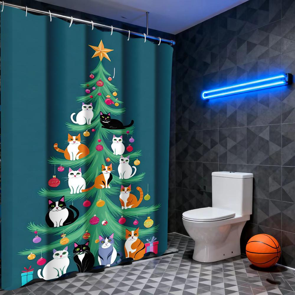 Christmas Santa Claus Decoration Dwarf Pattern Bathroom Shower Curtain with 12 Hooks Home Bathroom Decoration Accessories