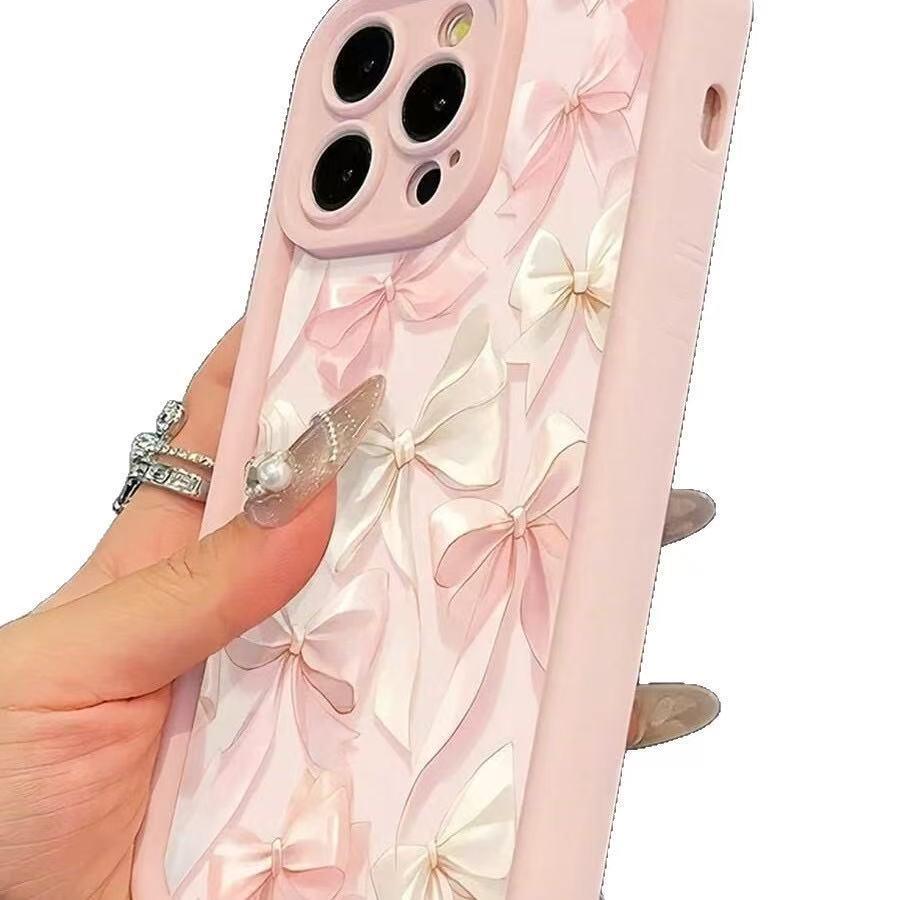 Silk White Bowknot Phone Case for Apple 17, iPhone 16 Pro Max, 15 Pro, 14, 13