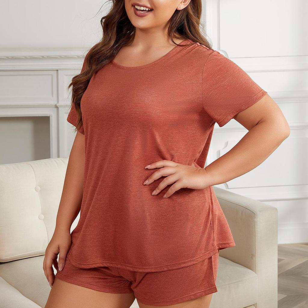 Schlafanzüge in Übergröße für Damen, Rundhalsausschnitt, kurze Ärmel, Hemd und kurze Hosen, Sommer-Pyjama-Set, übergroße Schlaf-Lounge-Wear