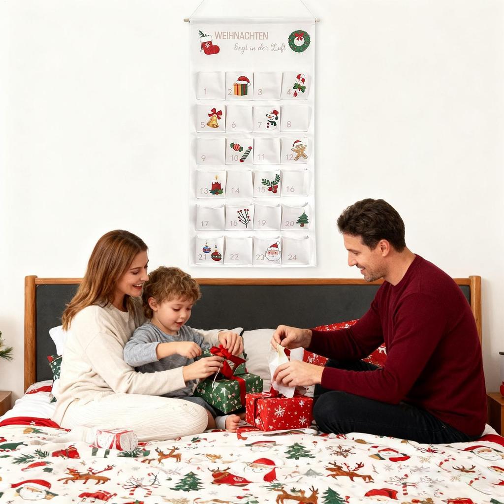Christmas Countdown Pocket Calendar Reusable Holiday Fabric Storage Bag 24 Pockets Christmas Advent Countdown Calendar 2025