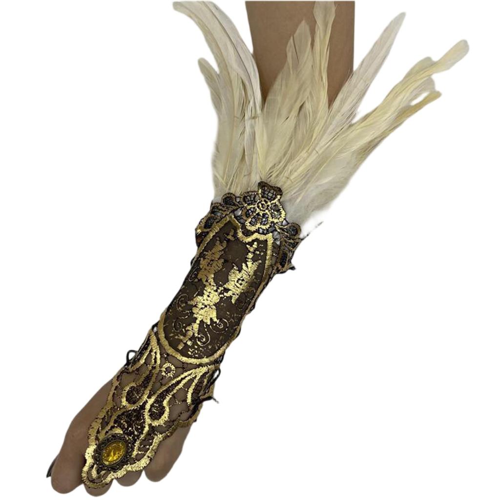 Bracelet Plume Gant Plume Gothique Dentelle Dorée Creuse Manchette Dentelle