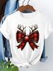 (Asian Size) tree cute style T Shirt Print Fashion Merry Christmas Women's Top Short Sleeve T-shirts O-neck Casual New Year Clothing Graphic Tee