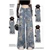 Sommer neue Vintage bedruckte zerrissene Jeans Damen lockeres Design gerade bodenlange Wide-Leg-Hosen