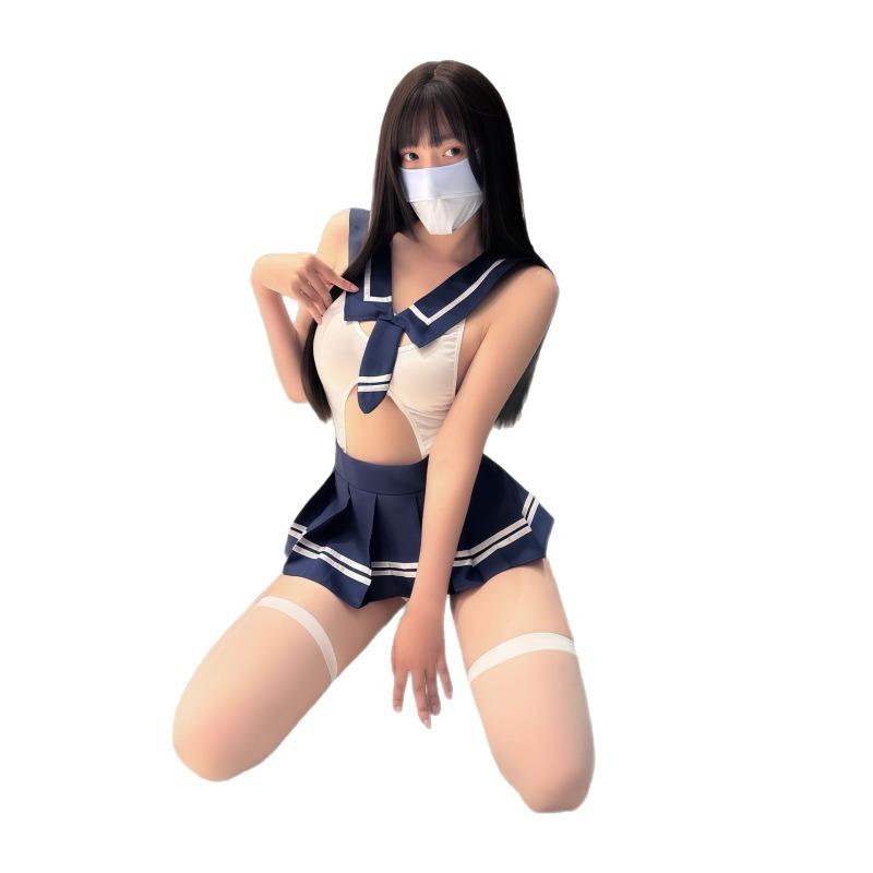 Sexy Lingerie Sexy Fat M Uniform Open Crotch Onesie College Suit Passion Sailor Dead Library Water