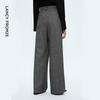 Langzi Retro Herringbone Wool Blend Wide-Leg Suit Pants