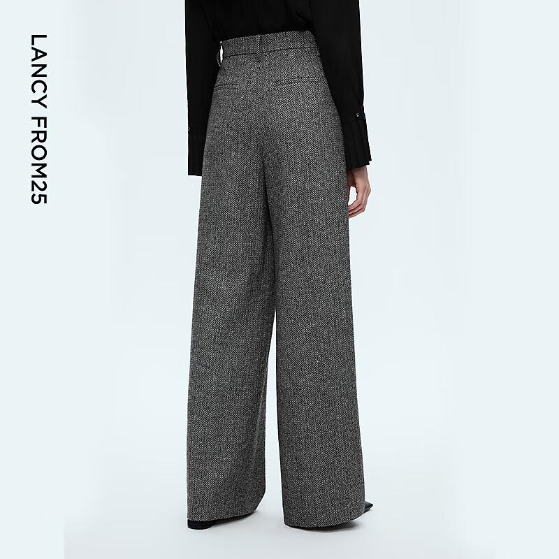 Langzi Retro Herringbone Wool Blend Wide-Leg Suit Pants