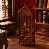 European Style Doll Mansion Accessory Miniature Curio Cabinet, 1/12 Scale Mini Wine Wooden Tiny Display Cabinet with Detailed Furniture Drawer,