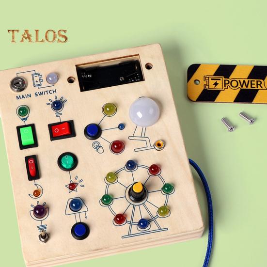 LED Light Switch Busy Board Toddler Light-up Switch Control Wooden Board Toy Portable Travel Fine Motor Skills Kids Early Educational Learning