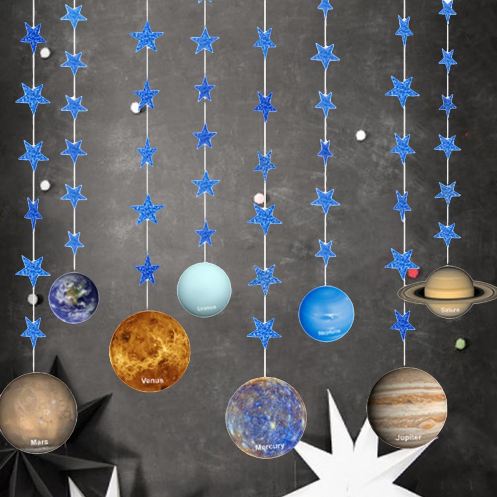 1 Set Universe Eight Planets Garlands Night Starry Sky Theme Banner Wall Hanging Decor Gift Boys DIY Hanging Flag Home Supplies